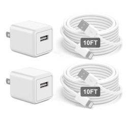 iPhone Charger, [Apple MFi Certified] 2 Pack 10ft iPhone Charger Data Sync Transfer Lightning Cable with Travel USB Wall ChargerBlock Compatible with iPhone13/12/11 Pro/SE/XS/X/XR/8/7/iPad/AirPods