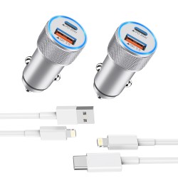 Fast iPhone Car Charger, [2Pack] 38W Dual Port PD & QC 3.0 Fast Charger Car [Apple MFi Certified]Cigarette Lighter Car Adapter&2pack Lightning Cable for iPhone 14/13/Pro/Max/12/11/X/8 (Silver)