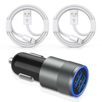 Apple MFi Certified iPhone Car Charger, 3.4A Fast Charge Dual Port Adapter Dual Port USB Cargador Carro Lighter Adapter, Metal Cigarette Lighter[2Pack]Lightning Cable for iPhone/iPad/Airpods